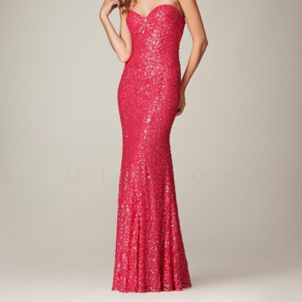 Mignon Hot‑Pink Sequin Formal Gown Size 6 Strapless Sweetheart Floor Length